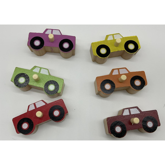 Set of 6 Wooden Truck Pulls Kids Nursery Puzzle Pieces - Picture 1 of 4